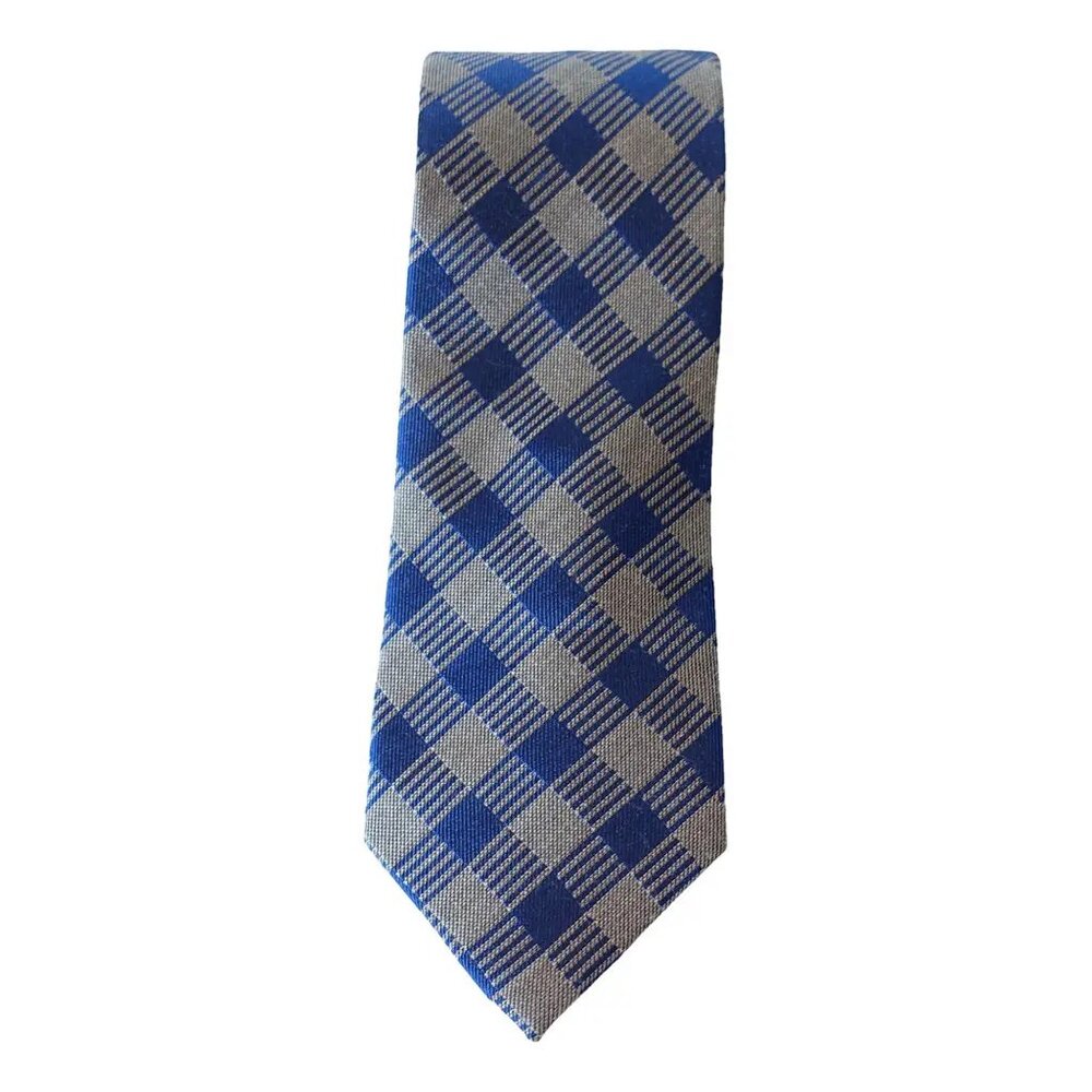 SEAN JOHN Blue Gray New Look Grid Check Silk Blend Slim Tie